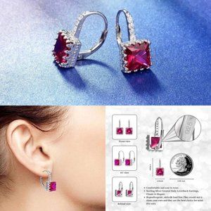 Ruby Princess Cut 925 Silver Earrings